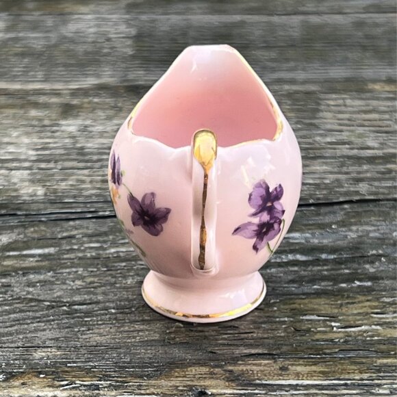 Vintage Pink  Purple Violets Japan Miniature Water Pitcher Porcelain Creamer 2" - Picture 3 of 5